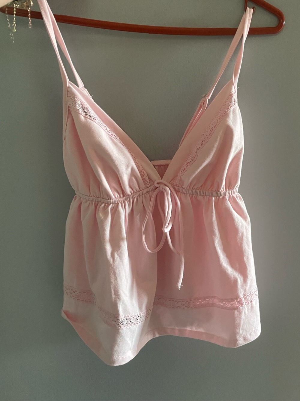 wild fable Light Pink Lace-Trim Tie-Front Camisole